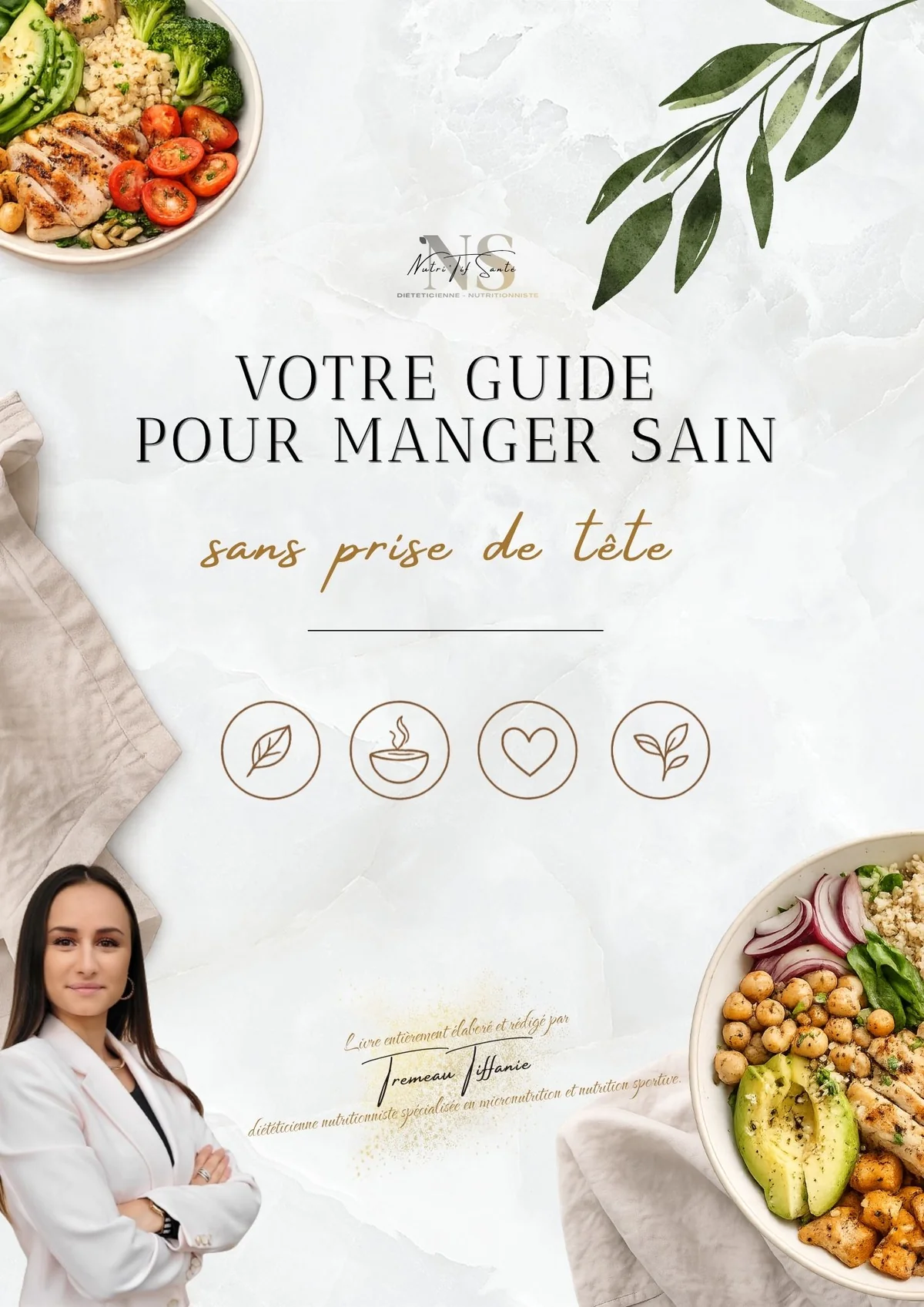 Couverture de l'ebook Votre guide pour manger sain sans prise de tête - Tiffanie Trémeau diététicienne nutritionniste Lyon