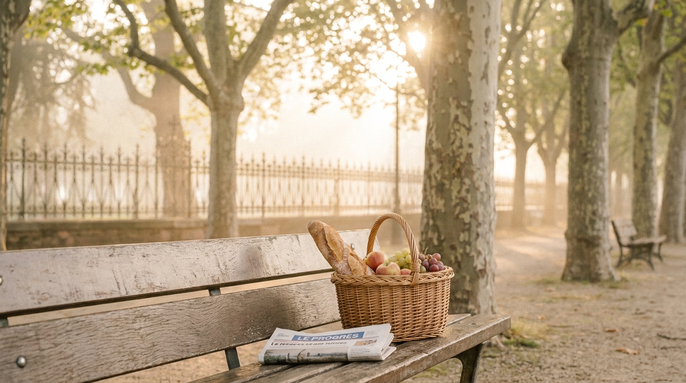 Nutritionniste à Lyon 6 Brotteaux : allée du Parc de la Tête d'Or avec baguette et fruits frais