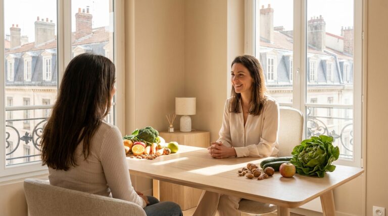 Consultation chez une nutritionniste dans un cabinet clinique lumineux à Lyon