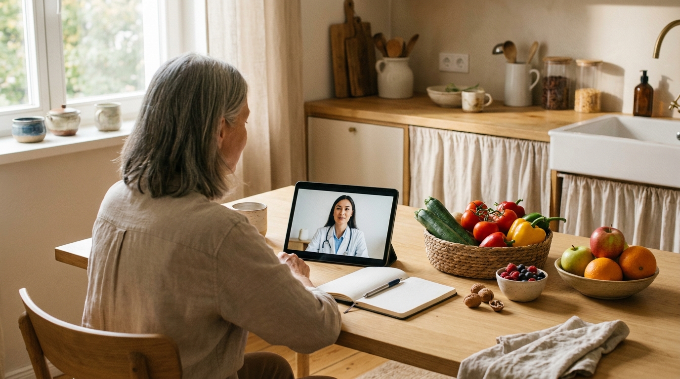 Patient suivant une consultation diététique en visio depuis chez lui